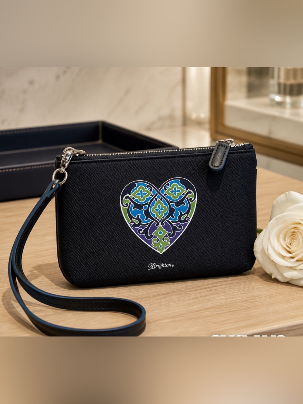 NEW BRIGHTON Navy Blue Hearts Mini Crossbody Bag /Clutch
